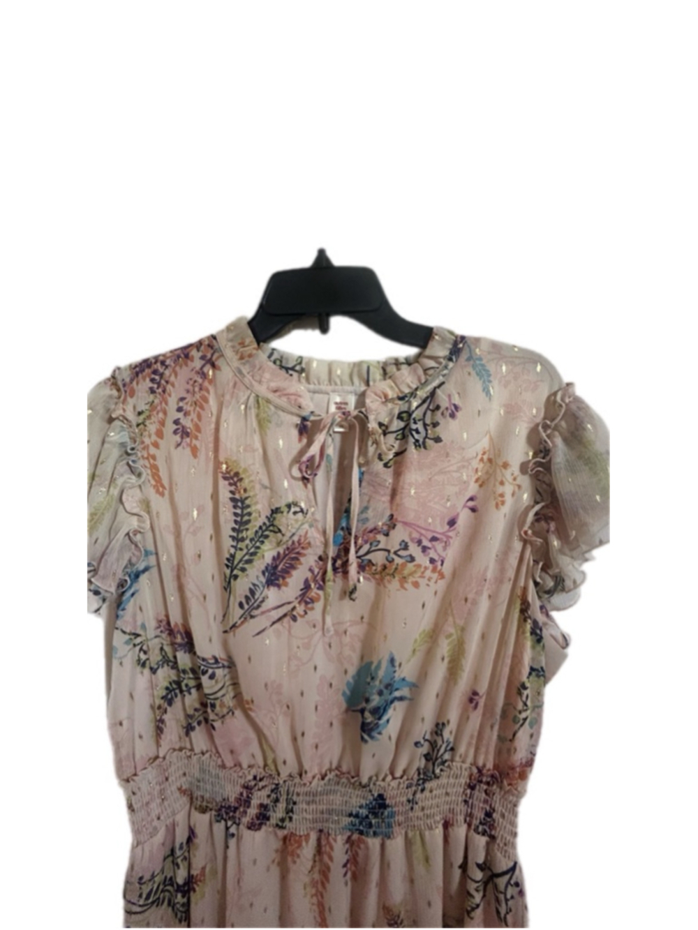 Autres Filles Pink Floral Metallic Chiffon Midi Dress Flutter Sleeve 1X Plus - Picture 4 of 7